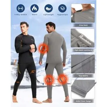 Romision Men's Thermal Underwear Set Warm Stretch Base Layer