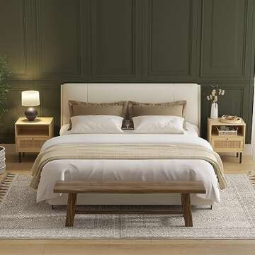 Stylish Rattan Nightstands Set of 2, Modern Boho Design