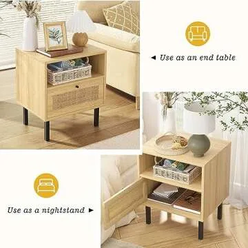Stylish Rattan Nightstands Set of 2, Modern Boho Design