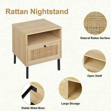 Stylish Rattan Nightstands Set of 2, Modern Boho Design