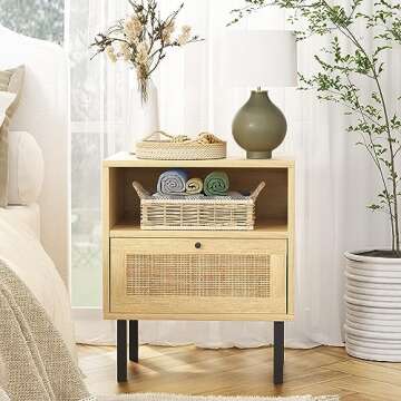 Stylish Rattan Nightstands Set of 2, Modern Boho Design
