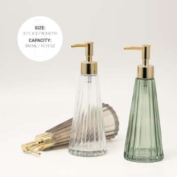 EMPO Vintage Elegant Glass Soap Dispenser, Liquid Soap/Sanitizer/Shampoo Bottle with Pump, Rustic Farmhouse Decor Crystal Hand Soap Dispenser Bathroom Accessories (Clear)