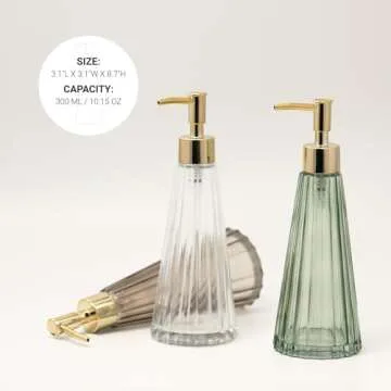 EMPO Vintage Elegant Glass Soap Dispenser, Liquid Soap/Sanitizer/Shampoo Bottle with Pump, Rustic Farmhouse Decor Crystal Hand Soap Dispenser Bathroom Accessories (Clear)