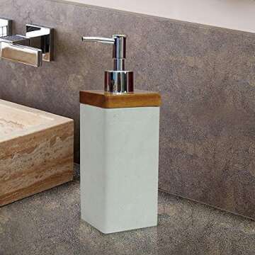 nu steel Nusteel Concrete, Made of Cement Refillable Dispenser Pump Bottle for Bathroom Vanity Countertop, Kitchen-Holds Oils, Lotions, Liquid Soap, Sanitizer, Grey Stone/Brown