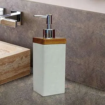 nu steel Nusteel Concrete, Made of Cement Refillable Dispenser Pump Bottle for Bathroom Vanity Countertop, Kitchen-Holds Oils, Lotions, Liquid Soap, Sanitizer, Grey Stone/Brown