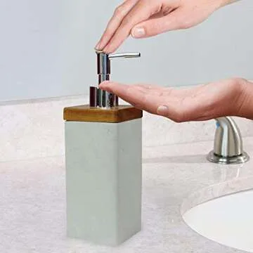 nu steel Nusteel Concrete, Made of Cement Refillable Dispenser Pump Bottle for Bathroom Vanity Countertop, Kitchen-Holds Oils, Lotions, Liquid Soap, Sanitizer, Grey Stone/Brown