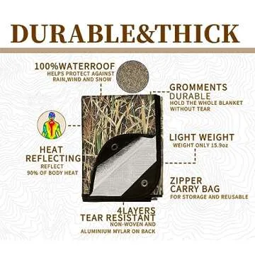 BESTHUNTINER Heavy Duty Survival Blanket -Multifunctional Reflective Tarp Thermal Blanket - 60" x 83" Waterproof Sandproof for Camping Hiking Outdoors Multifunctional Emergency Blanket