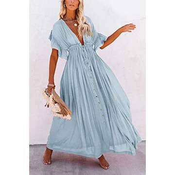 Fisoew Women's Light Blue Maxi Dress - Elegant & Versatile