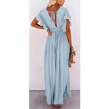 Fisoew Women's Light Blue Maxi Dress - Elegant & Versatile