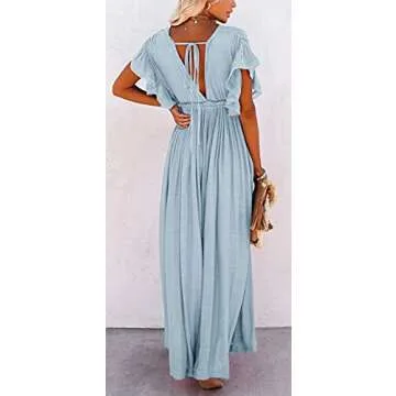 Fisoew Women's Light Blue Maxi Dress - Elegant & Versatile