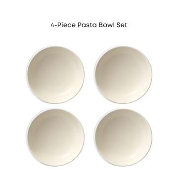 JoyJolt Mesa 30oz Stoneware Pasta Bowls Set of 4, Salad Bowls, Serving Bowls for Kitchen Oatmeal Soup Dinner, Matte (Linen) White Dishwasher and Microwave Safe Wide and Shallow Plate Bowls