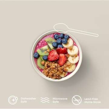 JoyJolt Mesa 30oz Stoneware Pasta Bowls Set of 4, Salad Bowls, Serving Bowls for Kitchen Oatmeal Soup Dinner, Matte (Linen) White Dishwasher and Microwave Safe Wide and Shallow Plate Bowls