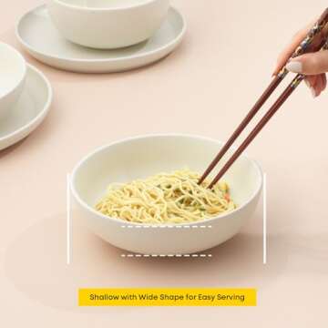 JoyJolt Mesa 30oz Stoneware Pasta Bowls Set of 4, Salad Bowls, Serving Bowls for Kitchen Oatmeal Soup Dinner, Matte (Linen) White Dishwasher and Microwave Safe Wide and Shallow Plate Bowls