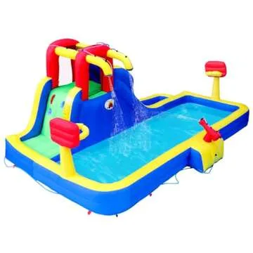 WELLFUNTIME Inflatable Water Park with Blower, Bouncy Castle with Water Cannon and Double Basketball Rings