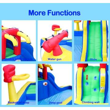 WELLFUNTIME Inflatable Water Park with Blower, Bouncy Castle with Water Cannon and Double Basketball Rings