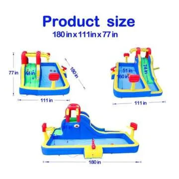 WELLFUNTIME Inflatable Water Park with Blower, Bouncy Castle with Water Cannon and Double Basketball Rings