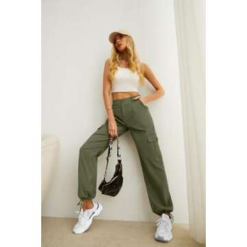 Lepunuo Women's Cargo Pants High Waisted Baggy Multiple Pockets Casual Trendy Fashion Relaxed Fit Y2K Trousers Army Green, X-Small
