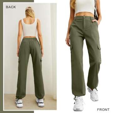 Lepunuo Women's Cargo Pants High Waisted Baggy Multiple Pockets Casual Trendy Fashion Relaxed Fit Y2K Trousers Army Green, X-Small