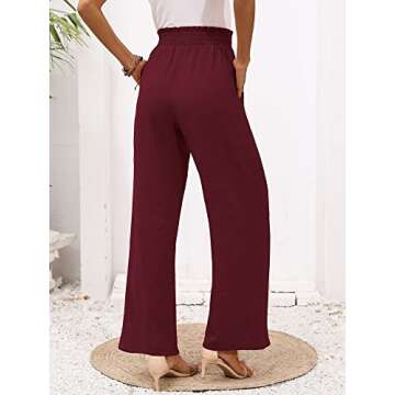 Heymoments Women's Wide Leg Lounge Pants with Pockets Rust Red Medium Lightweight High Waisted Adjustable Tie Knot Loose Comfy Casual Trousers