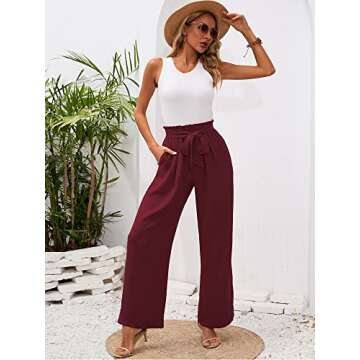 Heymoments Women's Wide Leg Lounge Pants with Pockets Rust Red Medium Lightweight High Waisted Adjustable Tie Knot Loose Comfy Casual Trousers