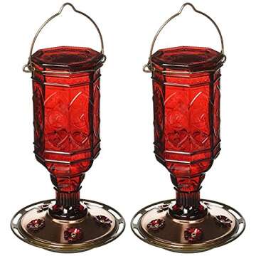 More Birds (2 Pack) Hummingbird Feeder Vintage Red Antique Glass Bottle, 20-Ounce Nectar Capacity Pe...