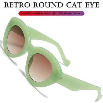 AIEYEZO Oversized Cat Eye Sunglasses for Women Cute Oval Thick Frame Cateye Sun Glasses Chic Retro Style Shades (Green)