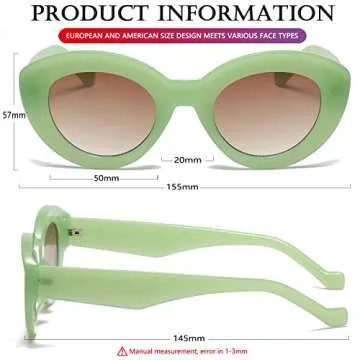 AIEYEZO Oversized Cat Eye Sunglasses for Women Cute Oval Thick Frame Cateye Sun Glasses Chic Retro Style Shades (Green)