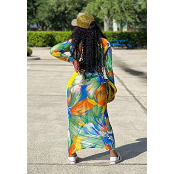 Women's Sheer Mesh Long Sleeve Bodycon Dress Club Night Out Dresses Beach Cover Up Dress