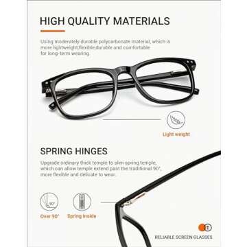 TIJN Blue Light Glasses 2 Pack Square Lightweight Computer Screen Glasses for Women Men Teens Anti Eyestrain
