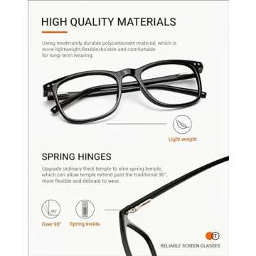 TIJN Blue Light Glasses 2 Pack Square Lightweight Computer Screen Glasses for Women Men Teens Anti Eyestrain
