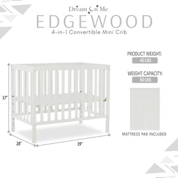 Dream On Me Edgewood 4-In-1 Convertible Mini Crib