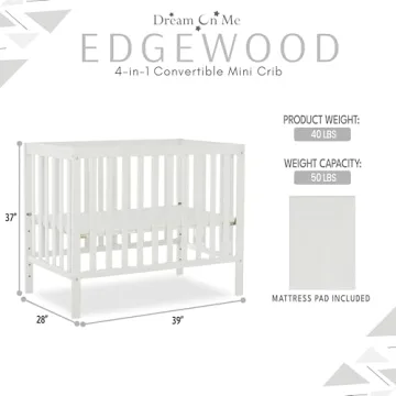 Dream On Me Edgewood 4-In-1 Convertible Mini Crib