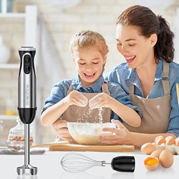 Bonsenkitchen Immersion Handheld Blender with Whisk, 20-Speed & Turbo Mode Hand Blender Stick 500W, 304 Stainless Steel Hand Blender for Soup, Smoothie, Puree, Baby Food