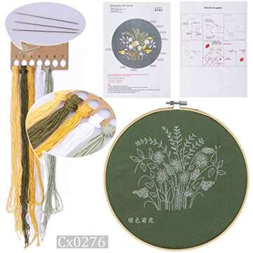 LoveBB 3 Pack Stamped Embroidery Starter Kit with Pattern Including 3Pcs Embroidery Cloth,1Pcs Embroidery Hoop,Color Threads Tools Kit