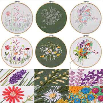 LoveBB 3 Pack Stamped Embroidery Starter Kit with Pattern Including 3Pcs Embroidery Cloth,1Pcs Embroidery Hoop,Color Threads Tools Kit