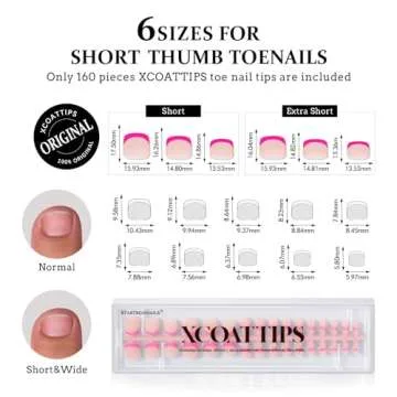 BTArtboxnails XCOATTIPS Toe Nail Tips - Short, Brighter Pastel French Tip Press On Toenails for Wome...