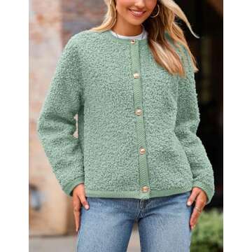 PRETTYGARDEN Women's Faux Fur Shearling Coat Fuzzy Fleece Button Up Trendy Fall Winter Cropped Jackets Outerwear (Bean Green,Medium)