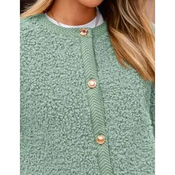 PRETTYGARDEN Women's Faux Fur Shearling Coat Fuzzy Fleece Button Up Trendy Fall Winter Cropped Jackets Outerwear (Bean Green,Medium)