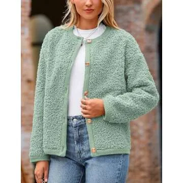 PRETTYGARDEN Women's Faux Fur Shearling Coat Fuzzy Fleece Button Up Trendy Fall Winter Cropped Jackets Outerwear (Bean Green,Medium)