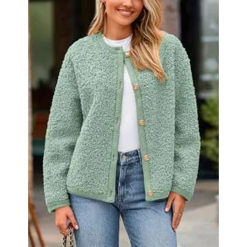 PRETTYGARDEN Women's Faux Fur Shearling Coat Fuzzy Fleece Button Up Trendy Fall Winter Cropped Jackets Outerwear (Bean Green,Medium)