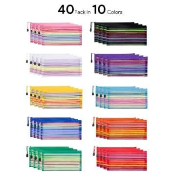 JARLINK 40 Pack 10 Colors Zipper Mesh Pouch, Storage Pencil Pouches, Multipurpose Pencil Pouch Bulk for School and Office Supplies, Cosmetics Travel Accessories, Multicolor