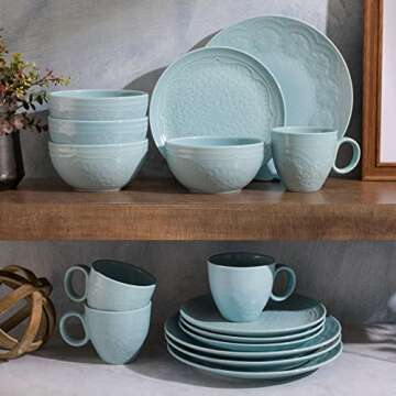 Gibson Elite Alemany Dinnerware Set, Aqua, Service for 4 (16pcs)