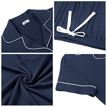 Joyaria Women Viscose Made from Bamboo Pajama Cooling Moisture Wicking Capri Ultra Soft Comfy Pjs Set Hot Flash Navy Blue XL