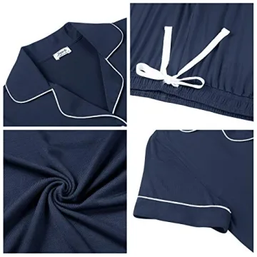 Joyaria Women Viscose Made from Bamboo Pajama Cooling Moisture Wicking Capri Ultra Soft Comfy Pjs Set Hot Flash Navy Blue XL