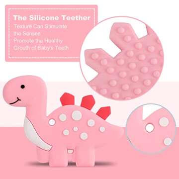 Baby Teething Toys for Babies 3-6 6-12 Months, Dinosaur Teether Pain Relief Toy with One Piece Desig...