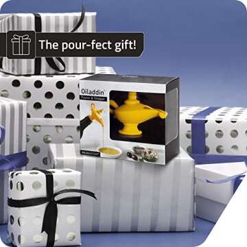 Peleg Design Oiladdin Oil Pourer and Stopper, Silicone Oil Pour Spout for Olive Oil, Aladdin Lamp Design Oil Dispenser Bottle Stopper, 8x9x4.5 cm, Yellow