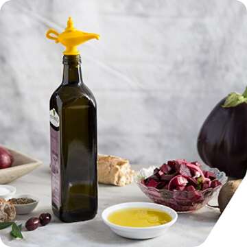 Peleg Design Oiladdin Oil Pourer and Stopper, Silicone Oil Pour Spout for Olive Oil, Aladdin Lamp Design Oil Dispenser Bottle Stopper, 8x9x4.5 cm, Yellow