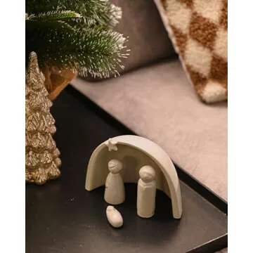 WONDROUS' DECO Porcelain Nativity Scene Set,4Pcs Ceramic Christmas Tabletop Scene-4.5" Tall,Small Modern Nativity Ornament,Christmas Indoor Decor,Mini Sets&Nativity Figures,Unique Xmas