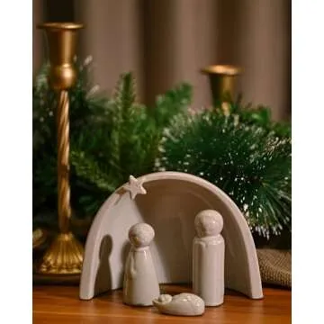 WONDROUS' DECO Porcelain Nativity Scene Set,4Pcs Ceramic Christmas Tabletop Scene-4.5" Tall,Small Modern Nativity Ornament,Christmas Indoor Decor,Mini Sets&Nativity Figures,Unique Xmas