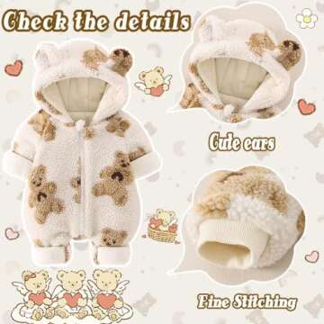 UVIPC Newborn Baby Bear Onesie Baby Fleece Snowsuit Jumpsuit Hooded Footie Thick Winter Outwear for Infant Boys Girls